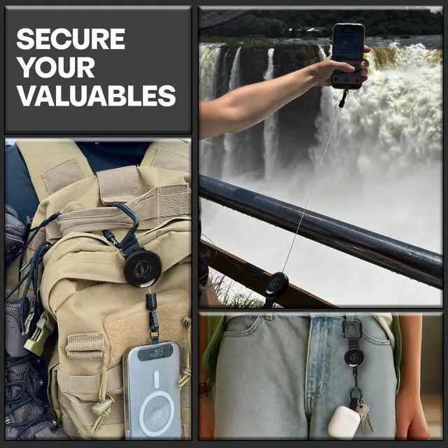 Alt view image 6 of 7 - Anti-Theft Phone Tether - Universal Adhesive Anchor, Retractable Steel Line and Locking Carabiner (Midnight)