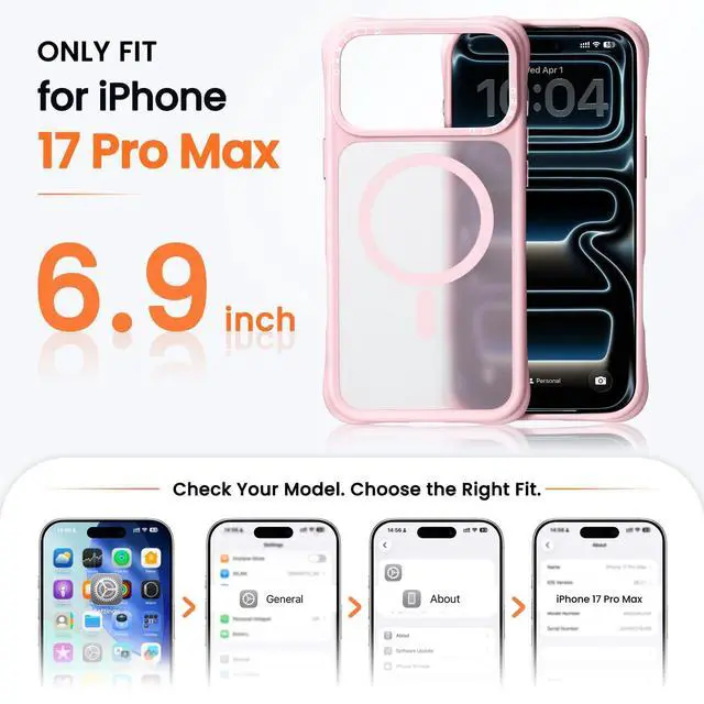 Alt view image 2 of 7 - Magnetic for iPhone 17 Pro Max Case, 20FT Military-Grade Drop Protection, Compatible with MagSafe, Slim Shockproof Translucent Matte Phone Case for iPhone 17 Pro Max 6.9", Chalk Pink