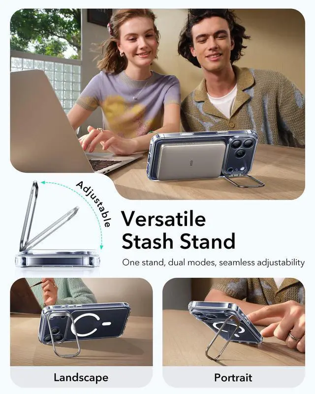 Alt view image 6 of 7 - for iPhone 17 Pro Max Case with Stash Stand, Compatible with MagSafe, Military-Grade Drop Protection for iPhone 17 Pro Max Phone Case, Scratch-Resistant Back Cover, Clear