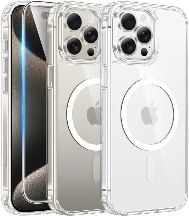 Main image of for iPhone 15 Pro Case: Clear Magnetic Phone Cases with Screen Protector Compatible with Magsafe Slim Anti Yellowing Rugged Shockproof Protective Transparent Cell Phone Cover (A-Clear)