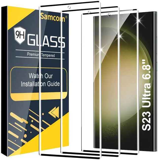 Main image of 3 Pack Galaxy S23 Ultra Screen Protector, HD Clear Tempered Glass, Fingerprint Unlock, 3D Curved, Scratch Resistant, No Bubble for Samsung Galaxy S23 Ultra 5G Glass Screen Protector