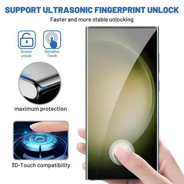 Alt view image 4 of 7 - 3 Pack Galaxy S23 Ultra Screen Protector, HD Clear Tempered Glass, Fingerprint Unlock, 3D Curved, Scratch Resistant, No Bubble for Samsung Galaxy S23 Ultra 5G Glass Screen Protector