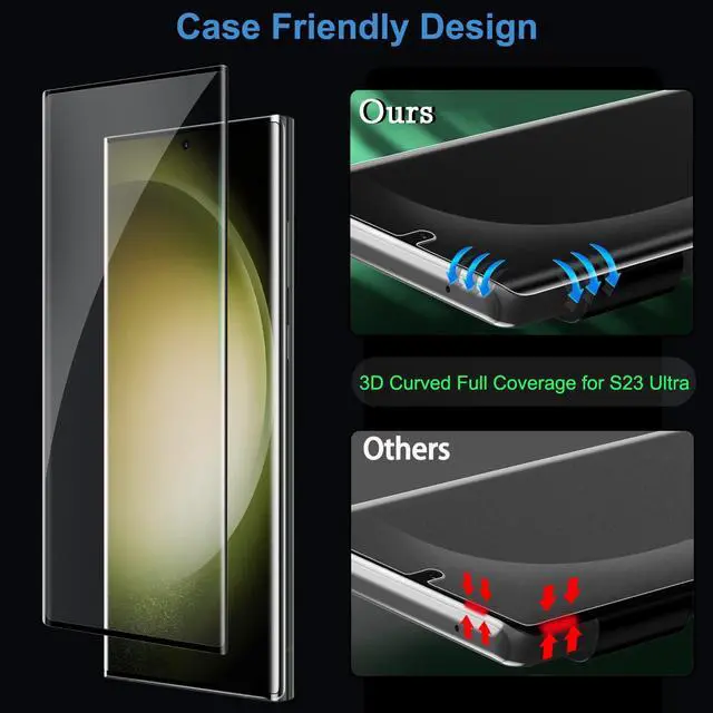 Alt view image 7 of 7 - 3 Pack Galaxy S23 Ultra Screen Protector, HD Clear Tempered Glass, Fingerprint Unlock, 3D Curved, Scratch Resistant, No Bubble for Samsung Galaxy S23 Ultra 5G Glass Screen Protector