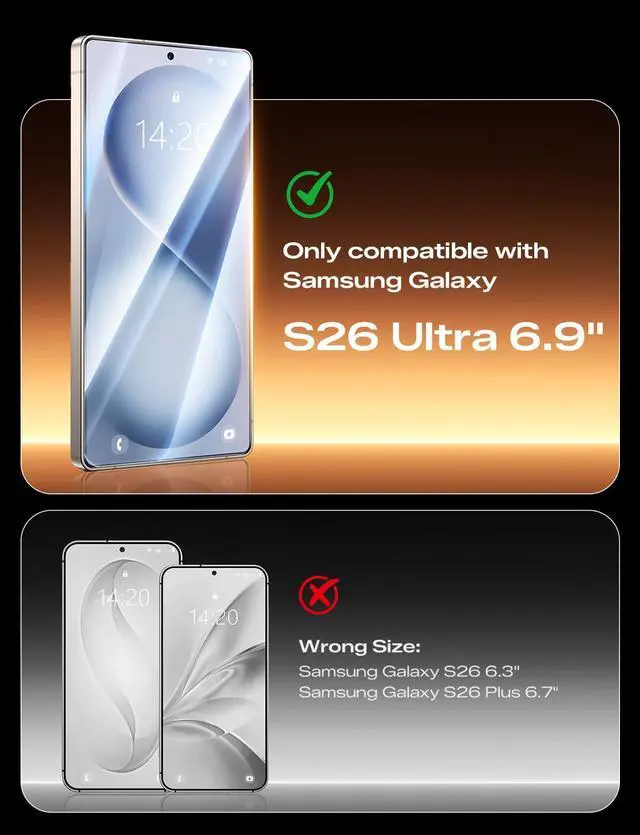 Alt view image 2 of 7 - 2PACK 3rd Gen for Samsung Galaxy S26 Ultra Screen Protector, One-Pull Easy Install, Smooth Touch, Auto-Align Screen, Support Fingerprint Unlock, 9H Glass, Anti-Scratch