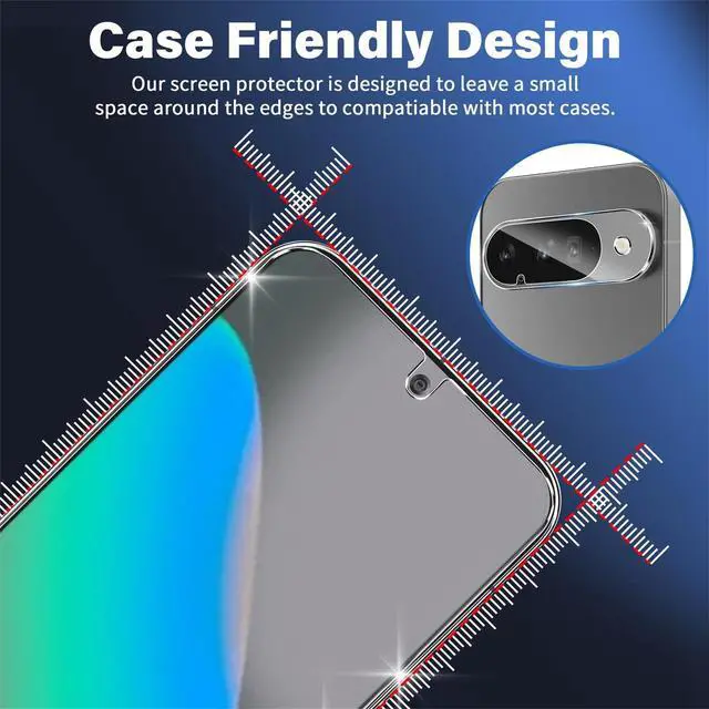 Alt view image 5 of 7 - 3 Pack for Google Pixel 10 Screen Protector Tempered Glass + 3 Pack Camera Lens Protector, Military Grade Shatterproof, 9H Hardness, Fingerprint Unlock,Case Friendly 6.3 Inch
