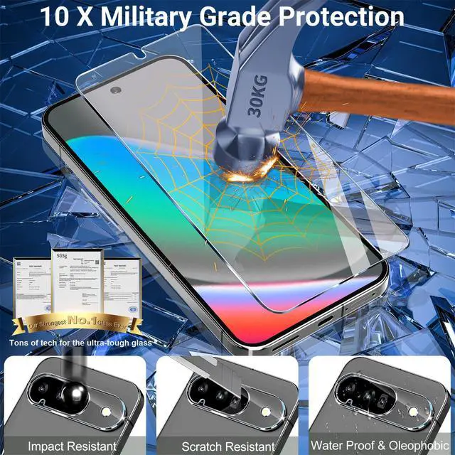 Alt view image 6 of 7 - 3 Pack for Google Pixel 10 Screen Protector Tempered Glass + 3 Pack Camera Lens Protector, Military Grade Shatterproof, 9H Hardness, Fingerprint Unlock,Case Friendly 6.3 Inch