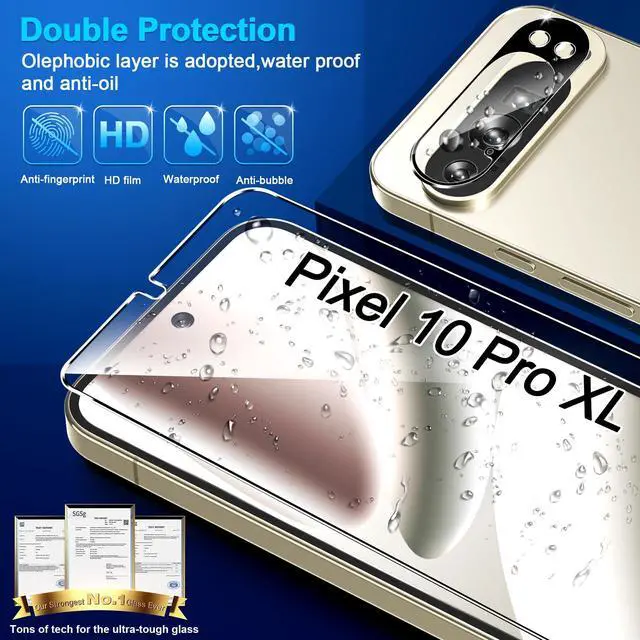Alt view image 5 of 7 - 3 Pack for Google Pixel 10 Pro XL Screen Protector Tempered Glass + 3 Pack Camera Lens Protector, Military Grade Shatterproof, 9H Hardness, Fingerprint Unlock,Case Friendly 6.8 Inch