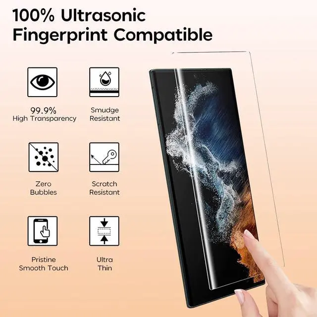 Alt view image 2 of 7 - [2+2 Pack Galaxy S23 Ultra Screen Protector, 9H Tempered Glass Scratch Resistant, Ultrasonic Fingerprint Support, For Samsung Galaxy S23 Ultra 5G 6.8 Inch Glass Screen Protector