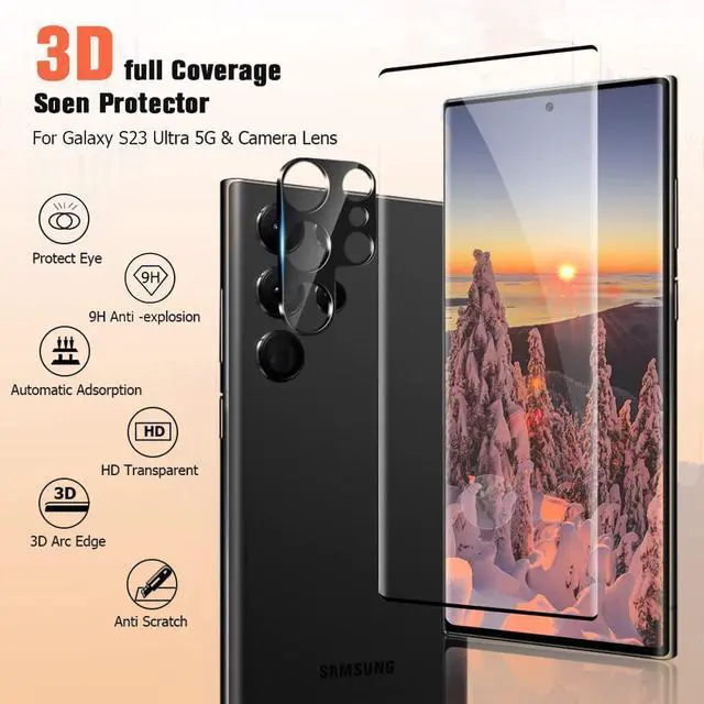 Alt view image 3 of 7 - [2+2 Pack Galaxy S23 Ultra Screen Protector, 9H Tempered Glass Scratch Resistant, Ultrasonic Fingerprint Support, For Samsung Galaxy S23 Ultra 5G 6.8 Inch Glass Screen Protector
