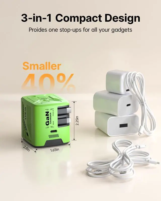 Alt view image 5 of 7 - Retractable Wall Charger, 60W Gan Fast Charger with Built-in 47.2 USB-C & Lightning Cables, No Cable Mess Charging Solution for iPhone 17/16/15, Galaxy S25/S24Green