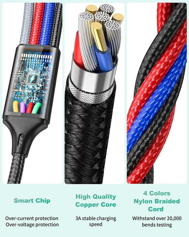 Alt view image 4 of 6 - 6 in 1 Multi Charging Cable (3Pack 6FT) USB A/C Universal Charger Cable | Multiple Charging Cable for All Devices,Lightning*2/Type C/Micro USB Ports for iPhone 18-11/Galaxy/Tablets/PS Home,Office,Car