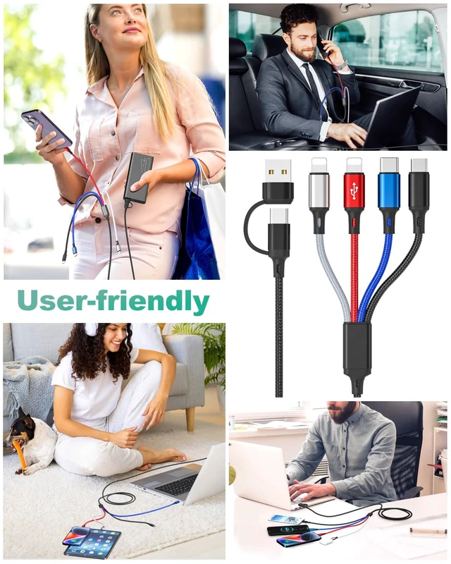 Alt view image 5 of 6 - 6 in 1 Multi Charging Cable (3Pack 6FT) USB A/C Universal Charger Cable | Multiple Charging Cable for All Devices,Lightning*2/Type C/Micro USB Ports for iPhone 18-11/Galaxy/Tablets/PS Home,Office,Car