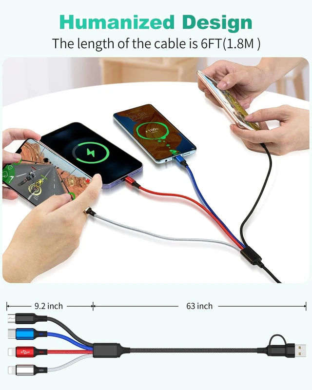 Alt view image 6 of 6 - 6 in 1 Multi Charging Cable (3Pack 6FT) USB A/C Universal Charger Cable | Multiple Charging Cable for All Devices,Lightning*2/Type C/Micro USB Ports for iPhone 18-11/Galaxy/Tablets/PS Home,Office,Car