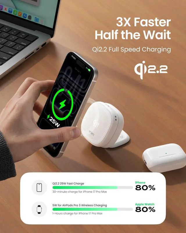Alt view image 3 of 7 - 3 in 1 Charging Station for Apple,Qi2.2 25W Wireless Charger Dock