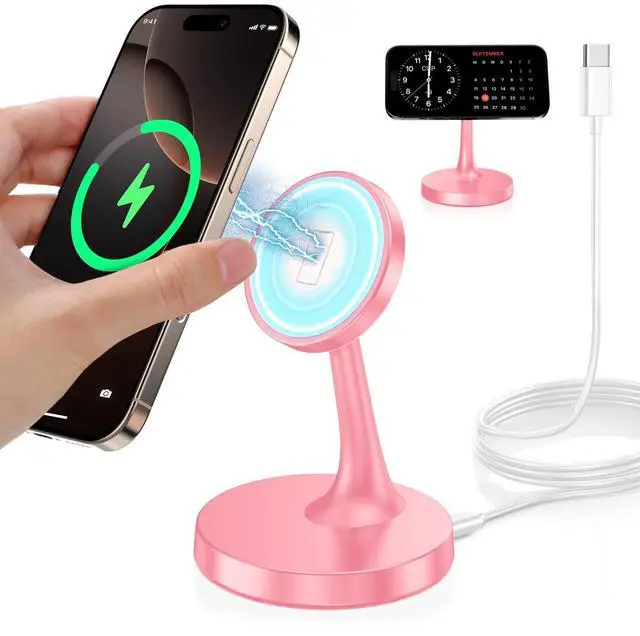 Main image of Magnetic Wireless Charger iPhone Stand, 15W Fast Mag-Safe Charger iPhone 17/17 Air/17 Pro/17 Pro Max 16/15/14/13/12 Series Magnet Wireless Charging Station/Pad/AirPods for Home, Office, Travel
