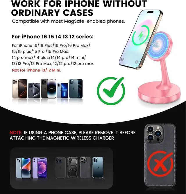Alt view image 6 of 7 - Magnetic Wireless Charger iPhone Stand, 15W Fast Mag-Safe Charger iPhone 17/17 Air/17 Pro/17 Pro Max 16/15/14/13/12 Series Magnet Wireless Charging Station/Pad/AirPods for Home, Office, Travel