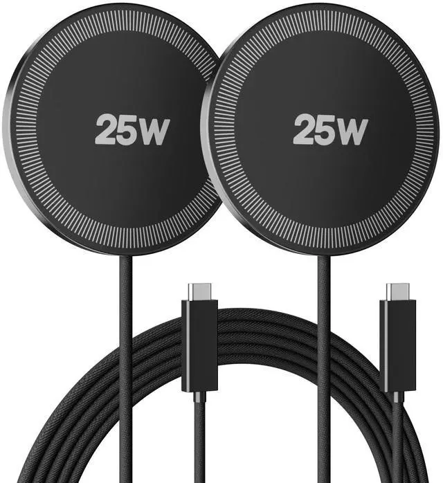 Main image of MagSafe 25W Magnetic Wireless Charger: Fast Charging Pad for iPhone 17 16 15 14 13 12 Pro Max, Samsung Galaxy S26 S25, Google Pixel 10, AirPods-Slim Portable for Travel Bedside Office-Black 2 Pack