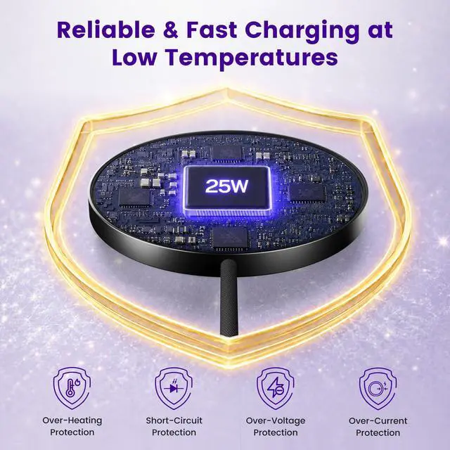 Alt view image 4 of 7 - MagSafe 25W Magnetic Wireless Charger: Fast Charging Pad for iPhone 17 16 15 14 13 12 Pro Max, Samsung Galaxy S26 S25, Google Pixel 10, AirPods-Slim Portable for Travel Bedside Office-Black 2 Pack
