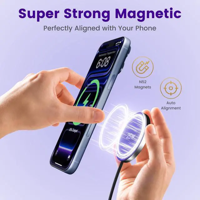 Alt view image 5 of 7 - MagSafe 25W Magnetic Wireless Charger: Fast Charging Pad for iPhone 17 16 15 14 13 12 Pro Max, Samsung Galaxy S26 S25, Google Pixel 10, AirPods-Slim Portable for Travel Bedside Office-Black 2 Pack