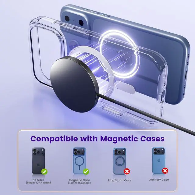 Alt view image 6 of 7 - MagSafe 25W Magnetic Wireless Charger: Fast Charging Pad for iPhone 17 16 15 14 13 12 Pro Max, Samsung Galaxy S26 S25, Google Pixel 10, AirPods-Slim Portable for Travel Bedside Office-Black 2 Pack