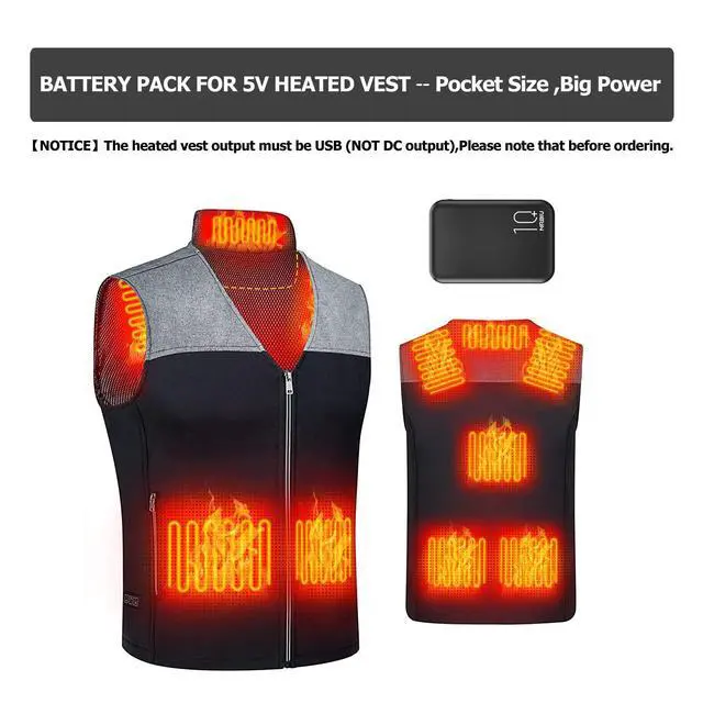 Alt view image 2 of 7 - 5v 2a Heated Vest Battery Pack, 10000mah LCD Display Power Bank for Heated Jacket,Heated Coat,Heated Clothing,Heated Pant,Heated Hoodie,USB Heated Blanket,Heated Seat/Chair.