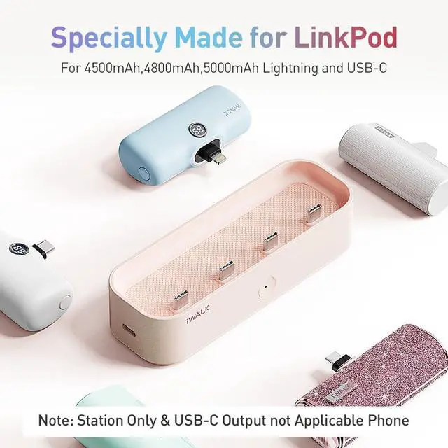 Alt view image 3 of 6 - LinkPod Station for iWALK LinkPod Portable Charger 4500mAh, 4800mAh,5000mAh Power Bank for iPhone Charging Station Multiple USB-C Family-Sized Charger Station for Home(Station Only), Pink