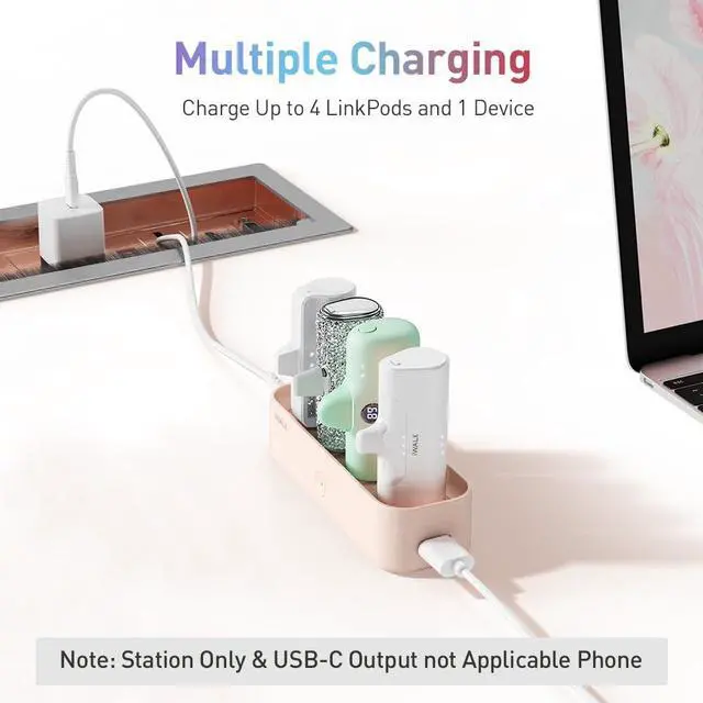 Alt view image 4 of 6 - LinkPod Station for iWALK LinkPod Portable Charger 4500mAh, 4800mAh,5000mAh Power Bank for iPhone Charging Station Multiple USB-C Family-Sized Charger Station for Home(Station Only), Pink