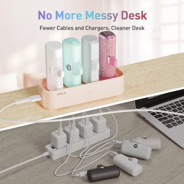 Alt view image 6 of 6 - LinkPod Station for iWALK LinkPod Portable Charger 4500mAh, 4800mAh,5000mAh Power Bank for iPhone Charging Station Multiple USB-C Family-Sized Charger Station for Home(Station Only), Pink
