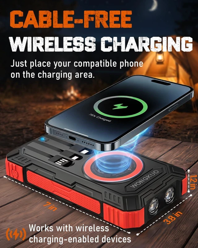 Alt view image 4 of 7 - Solar Charger Power Bank - 49800mAh QC3.0 Fast Charging Portable Charger | 5V/3.1A Wireless Solar Battery Charger Built-in 4 Cables with USB C & Flashlight, Power 6 Devices for iPhone/Android