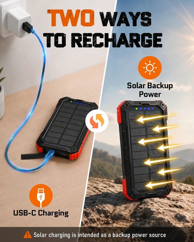 Alt view image 6 of 7 - Solar Charger Power Bank - 49800mAh QC3.0 Fast Charging Portable Charger | 5V/3.1A Wireless Solar Battery Charger Built-in 4 Cables with USB C & Flashlight, Power 6 Devices for iPhone/Android