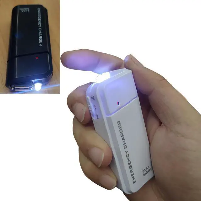 Alt view image 6 of 6 - Battery Operated Phone Charger Emergency|USB Battery Powered Small Power Bank Portable 2 AA Batteries Powered Outlet. (White)