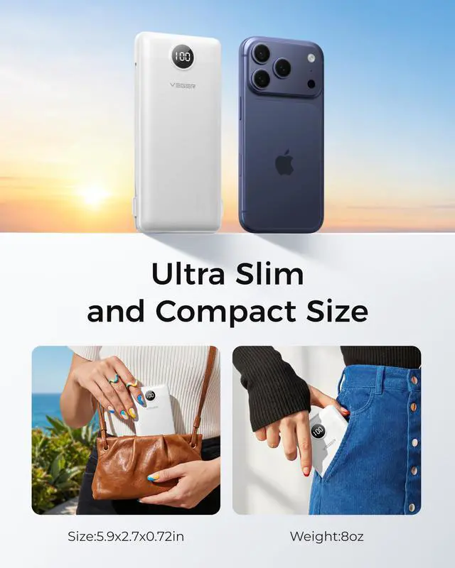Alt view image 7 of 7 - Portable Charger with Built-in AC Plug and Cables, All in One 10000mAh Ultra Slim Power Bank Travel Essentials, USB C External Battery Pack Compatible with iPhone, Samsung, More, White