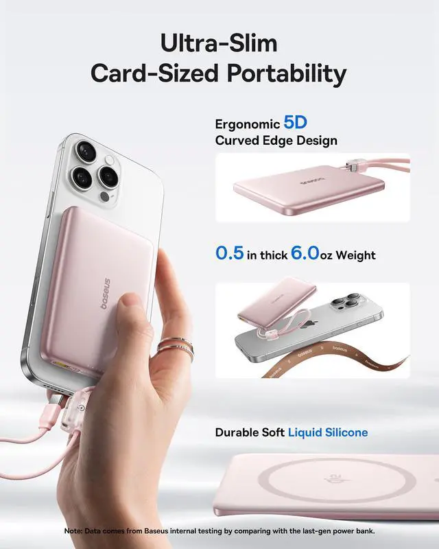Alt view image 2 of 7 - Picogo Qi2 15W Magsafe Portable Charger, 0.5" Ultra Slim 10000mAh Wireless Power Bank with 27W Built-in USB-C Cable, Magnetic Battery Pack for iPhone 17 Pro Max/17 Pro/Air/16/15/14/13/12
