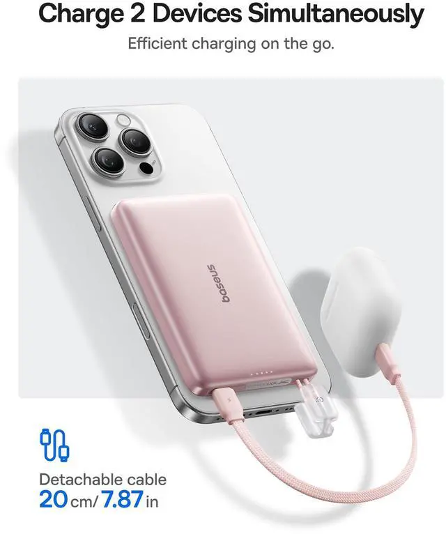 Alt view image 6 of 7 - Picogo Qi2 15W Magsafe Portable Charger, 0.5" Ultra Slim 10000mAh Wireless Power Bank with 27W Built-in USB-C Cable, Magnetic Battery Pack for iPhone 17 Pro Max/17 Pro/Air/16/15/14/13/12