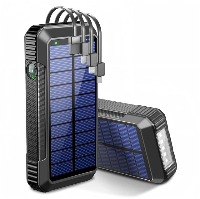 Main image of DJKK Solar Power Bank Wireless Charger 52800mAh Built in 4 Cables and LED Camping Lights 22.5W Fast Charging Power Bank 7 Outputs 4 Inputs Portable Charger Compatible with All Mobile Devices (Black)