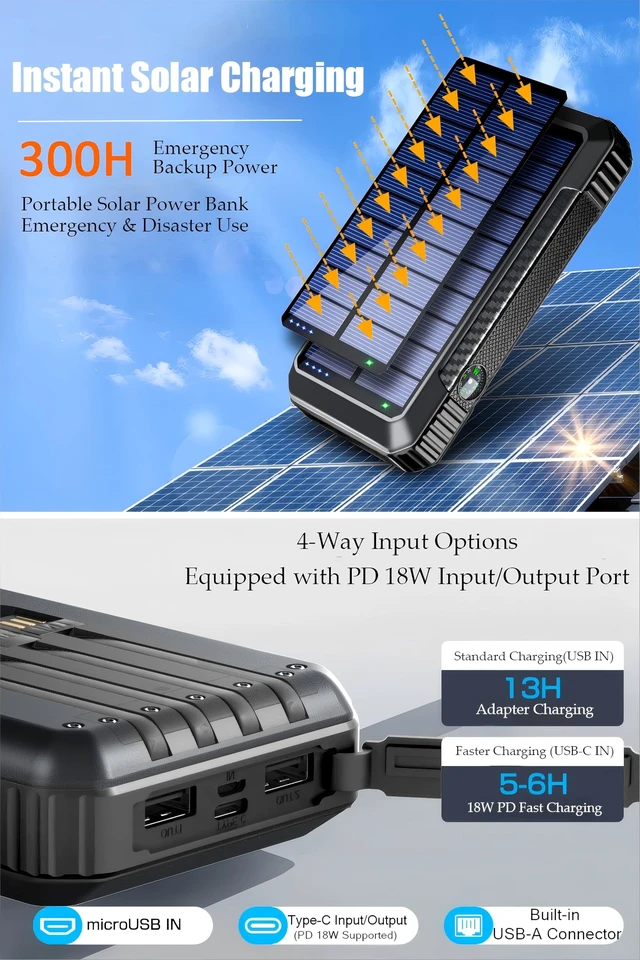 Alt view image 5 of 7 - DJKK Solar Power Bank Wireless Charger 52800mAh Built in 4 Cables and LED Camping Lights 22.5W Fast Charging Power Bank 7 Outputs 4 Inputs Portable Charger Compatible with All Mobile Devices (Black)