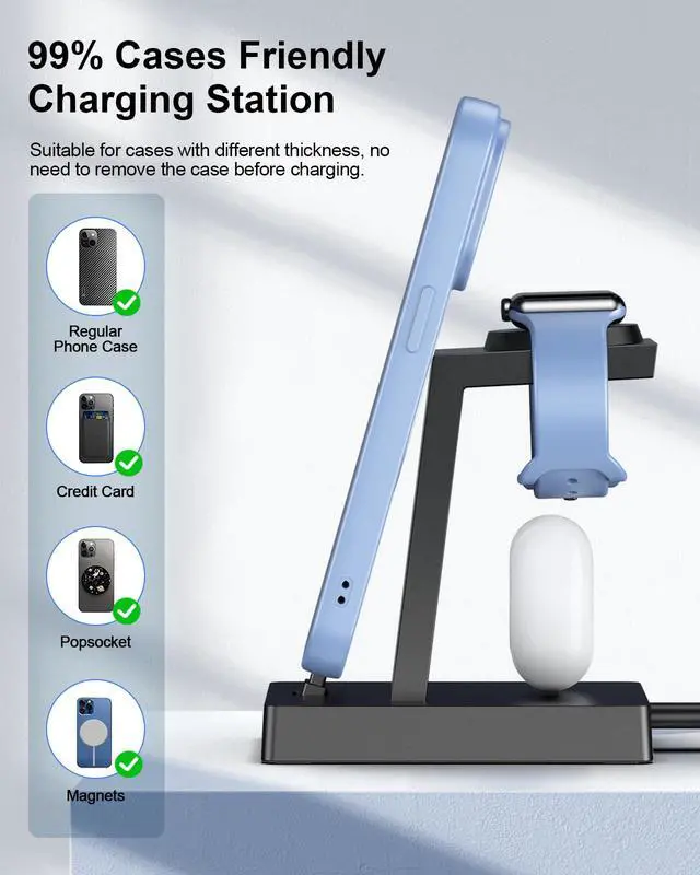 Alt view image 4 of 7 - 30W Fast 3 in 1 Charging Station for Apple Devices - USB C Charger Stand for iPhone 17 16 15 Pro Max Plus & AirPods 4,Wireless Charger Dock Compatible with Apple Watch Ultra/10/9/8/7/6/5/4/3/SE