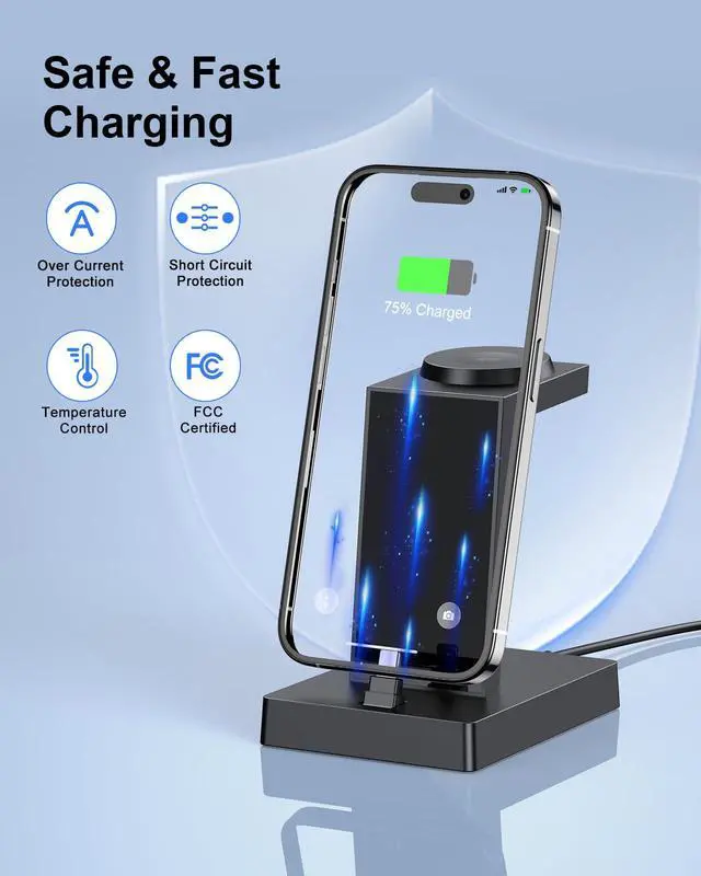Alt view image 5 of 7 - 30W Fast 3 in 1 Charging Station for Apple Devices - USB C Charger Stand for iPhone 17 16 15 Pro Max Plus & AirPods 4,Wireless Charger Dock Compatible with Apple Watch Ultra/10/9/8/7/6/5/4/3/SE