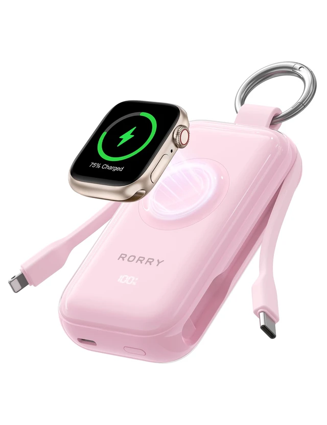 Alt view image 4 of 4 - RORRY CharmGo Portable Charger 10000mAh 45W Fast Charging 5000mAh Keychain Power Bank with Built-in Cables, Battery Pack for iPhone