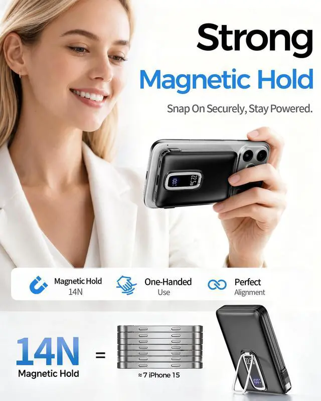 Alt view image 4 of 7 - for MagSafe Power Bank iPhone,Portable Charger with Detachable USB-C Cable