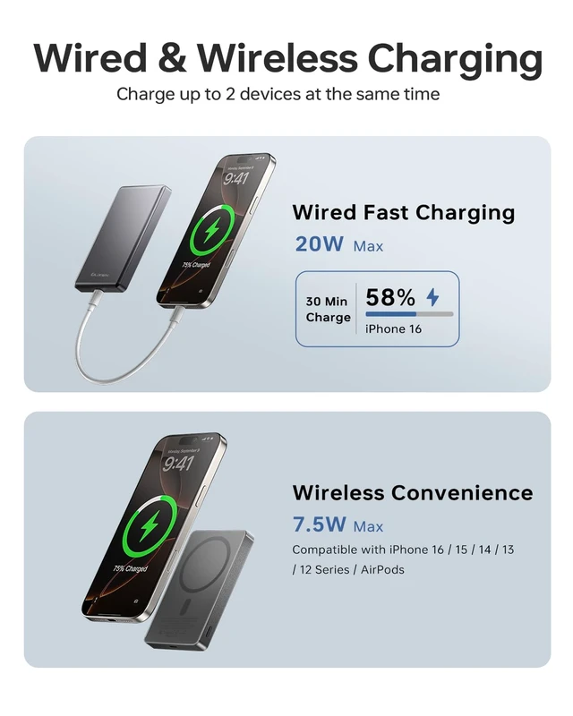 Alt view image 4 of 7 - 10,000mAh for MagSafe Power Bank Ultra-Slim Fast Charging for Travel | Magnetic Wireless Charger with USB-C Cable, Portable Battery Pack for iPhone 17 Pro Max/17 Pro/Air/16/15/14/13, Space Grey