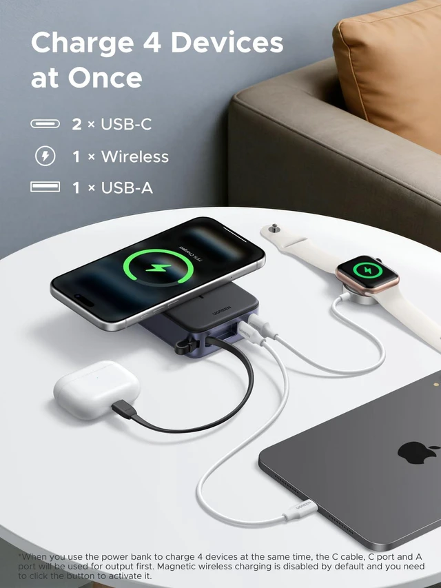 Alt view image 7 of 7 - UGREEN 20000mAh Qi2 15W Power Bank, Built-in Cable PD 30W for iPhone 18 Pro | Built-in USB-C cable, Qi2 15W wireless & 30W PD wired. Compatible with iPhone 18 Pro/15 & Galaxy series.