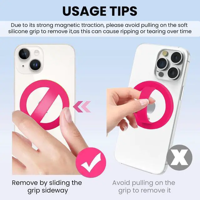 Alt view image 6 of 7 - Magnetic Silicone Ring Grip Phone Holder, Loop Grip Phone Holder,Magnetic Phone Loop,Magsafe Phone Grip,Compatible with Magsafe for iPhone 16/15/14/13/12 Series (Pink)