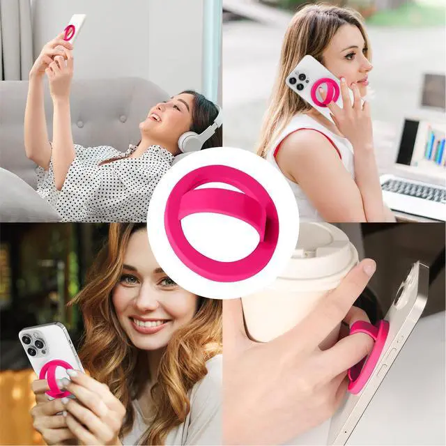Alt view image 7 of 7 - Magnetic Silicone Ring Grip Phone Holder, Loop Grip Phone Holder,Magnetic Phone Loop,Magsafe Phone Grip,Compatible with Magsafe for iPhone 16/15/14/13/12 Series (Pink)