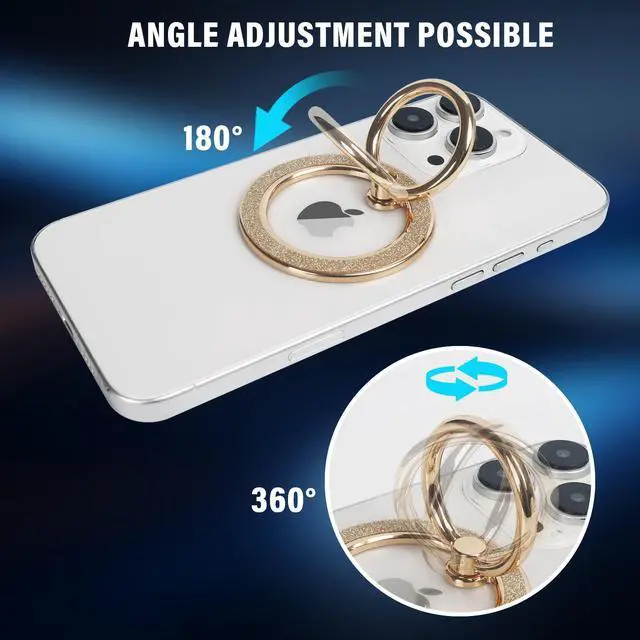 Alt view image 2 of 6 - Magnetic Phone Ring Holder, Glitter Magnet Finger Ring Grip Stand Holder, 360° Rotation with Cell Phone Ring Stand, Compatible with MagSafe for iPhone 17 Pro Max 16 15 14 13 12All-Gold