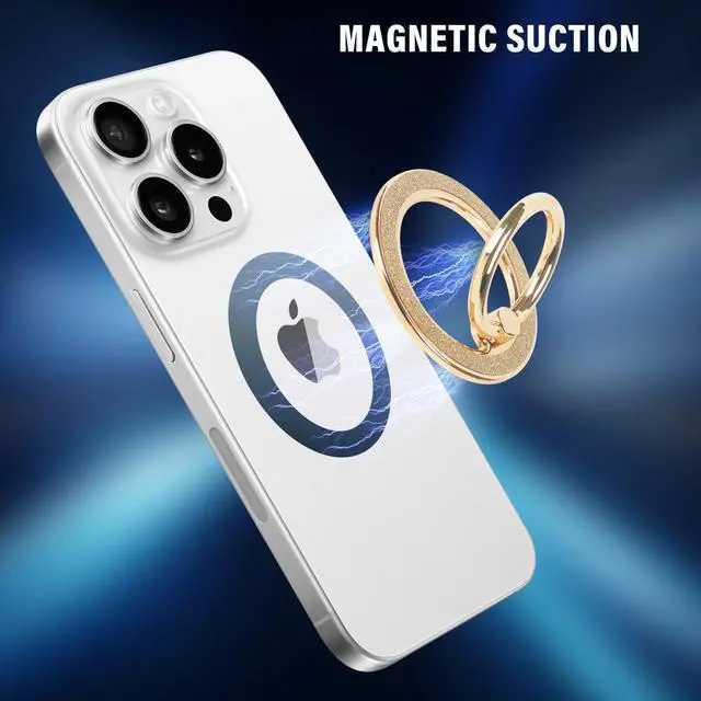 Alt view image 3 of 6 - Magnetic Phone Ring Holder, Glitter Magnet Finger Ring Grip Stand Holder, 360° Rotation with Cell Phone Ring Stand, Compatible with MagSafe for iPhone 17 Pro Max 16 15 14 13 12All-Gold