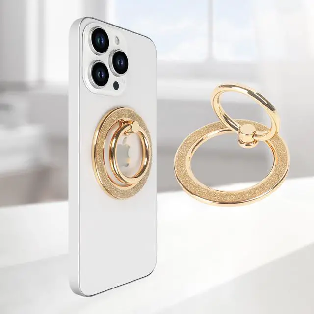 Alt view image 4 of 6 - Magnetic Phone Ring Holder, Glitter Magnet Finger Ring Grip Stand Holder, 360° Rotation with Cell Phone Ring Stand, Compatible with MagSafe for iPhone 17 Pro Max 16 15 14 13 12All-Gold