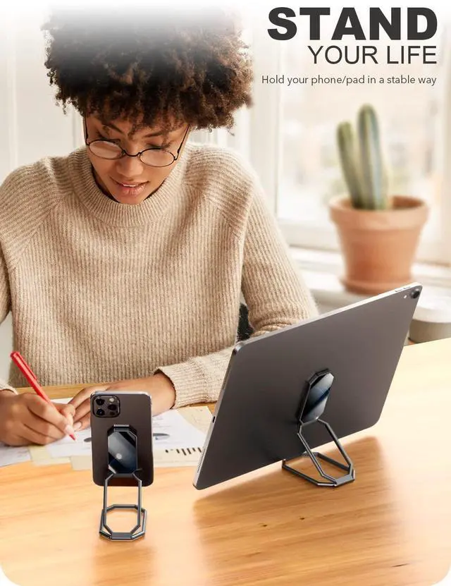 Alt view image 5 of 7 - Phone Kickstand Ring Holder, Magnetic Cell Phone Grips, Phone Stand for Desk, Adhesive Phone Holder for Hand, 360° Rotation Ring for Back of iPhone Case