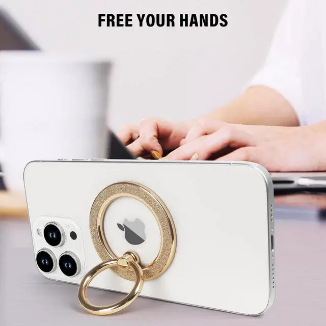 Alt view image 5 of 6 - Magnetic Phone Ring Holder, Glitter Magnet Finger Ring Grip Stand Holder, 360° Rotation with Cell Phone Ring Stand, Compatible with MagSafe for iPhone 17 Pro Max 16 15 14 13 12All-Gold