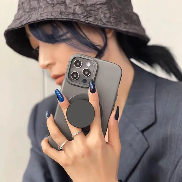 Alt view image 2 of 7 - Genuine Carbon Fiber Magnetic Phone Grip Compatible with MagsafeCollapsible Mobile Phones Stand Holder for Smartphone Tablet Cell Phone Accessory - Plain Weave Black